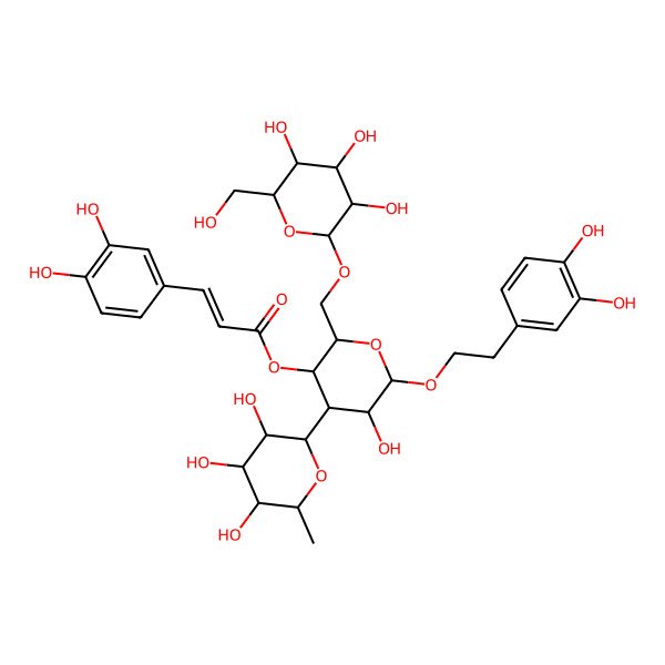2D Structure of [6-[2-(3,4-Dihydroxyphenyl)ethoxy]-5-hydroxy-2-[[3,4,5-trihydroxy-6-(hydroxymethyl)oxan-2-yl]oxymethyl]-4-(3,4,5-trihydroxy-6-methyloxan-2-yl)oxan-3-yl] 3-(3,4-dihydroxyphenyl)prop-2-enoate