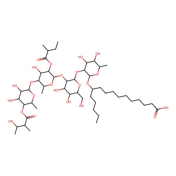 2D Structure of (11R)-11-[(2R,3R,4S,5S,6R)-3-[(2S,3R,4S,5R,6R)-3-[(2S,3R,4R,5R,6S)-5-[(2S,3R,4R,5S,6R)-3,4-dihydroxy-5-[(2S,3S)-3-hydroxy-2-methylbutanoyl]oxy-6-methyloxan-2-yl]oxy-4-hydroxy-6-methyl-3-[(2S)-2-methylbutanoyl]oxyoxan-2-yl]oxy-4,5-dihydroxy-6-(hydroxymethyl)oxan-2-yl]oxy-4,5-dihydroxy-6-methyloxan-2-yl]oxyhexadecanoic acid