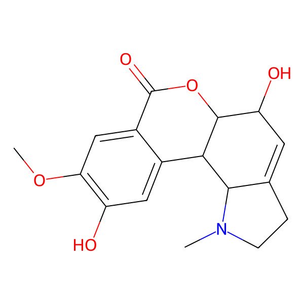 2D Structure of (5S,5aR,11bR,11cS)-5,10-dihydroxy-9-methoxy-1-methyl-2,3,5,5a,11b,11c-hexahydroisochromeno[3,4-g]indol-7-one
