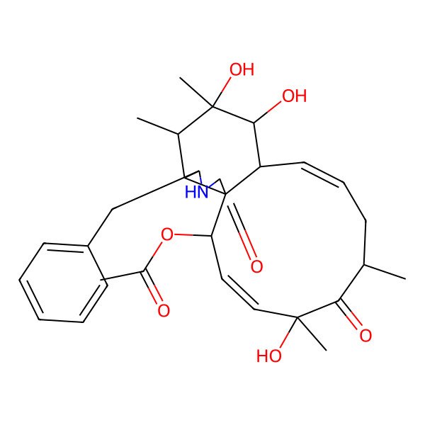 2D Structure of (16-Benzyl-5,12,13-trihydroxy-5,7,13,14-tetramethyl-6,18-dioxo-17-azatricyclo[9.7.0.01,15]octadeca-3,9-dien-2-yl) acetate
