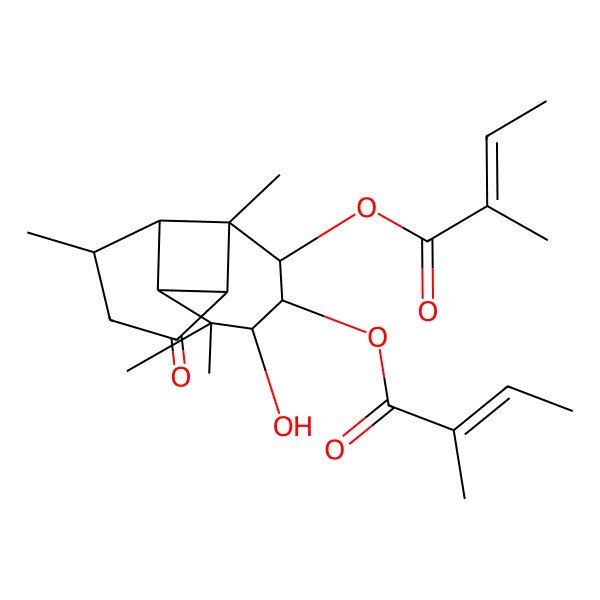 2D Structure of [5-Hydroxy-2,6,6,9-tetramethyl-3-(2-methylbut-2-enoyloxy)-11-oxo-4-tricyclo[5.4.0.02,8]undecanyl] 2-methylbut-2-enoate
