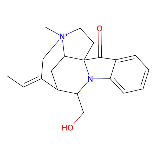 2D Structure of (1R,10S,11R,12E,14R,17R)-12-ethylidene-10-(hydroxymethyl)-14-methyl-9-aza-14-azoniapentacyclo[9.5.2.01,9.03,8.014,17]octadeca-3,5,7-trien-2-one