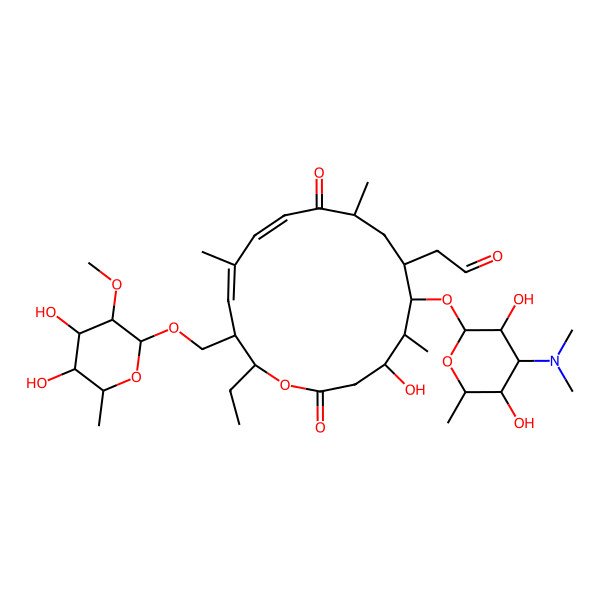 2D Structure of 2-[(4R,5S,6S,7R,9R,11Z,13Z,15R)-15-[[(2R,3R,4R,5S)-4,5-dihydroxy-3-methoxy-6-methyloxan-2-yl]oxymethyl]-6-[(2R,3R,4S,5S,6R)-4-(dimethylamino)-3,5-dihydroxy-6-methyloxan-2-yl]oxy-16-ethyl-4-hydroxy-5,9,13-trimethyl-2,10-dioxo-1-oxacyclohexadeca-11,13-dien-7-yl]acetaldehyde