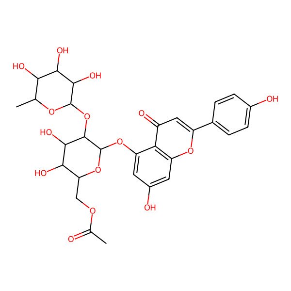 2D Structure of [3,4-Dihydroxy-6-[7-hydroxy-2-(4-hydroxyphenyl)-4-oxochromen-5-yl]oxy-5-(3,4,5-trihydroxy-6-methyloxan-2-yl)oxyoxan-2-yl]methyl acetate
