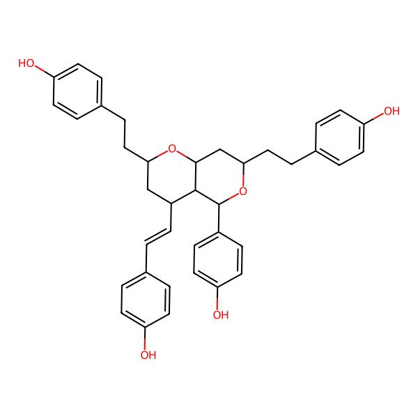 2D Structure of 4-[2-[5-(4-Hydroxyphenyl)-4-[2-(4-hydroxyphenyl)ethenyl]-7-[2-(4-hydroxyphenyl)ethyl]-2,3,4,4a,5,7,8,8a-octahydropyrano[3,2-c]pyran-2-yl]ethyl]phenol