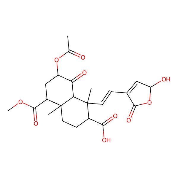 2D Structure of (1R,2R,4aR,5R,7S,8aS)-7-acetyloxy-1-[(E)-2-[(2R)-2-hydroxy-5-oxo-2H-furan-4-yl]ethenyl]-5-methoxycarbonyl-1,4a-dimethyl-8-oxo-3,4,5,6,7,8a-hexahydro-2H-naphthalene-2-carboxylic acid