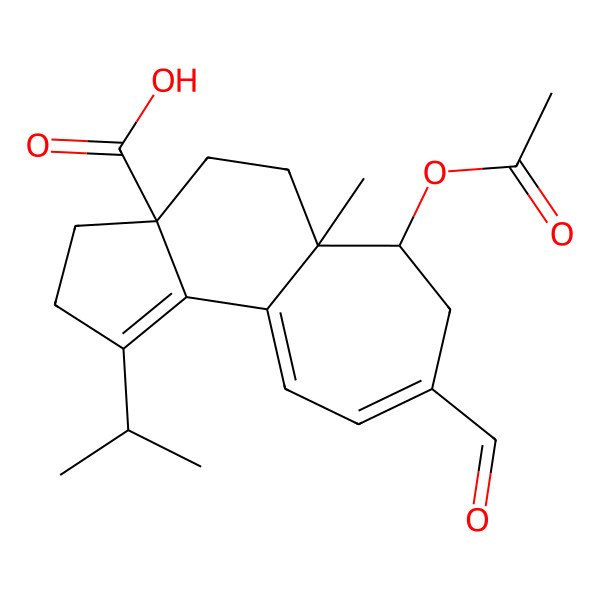 2D Structure of 6-Acetyloxy-8-formyl-5a-methyl-1-propan-2-yl-2,3,4,5,6,7-hexahydrocyclohepta[g]indene-3a-carboxylic acid