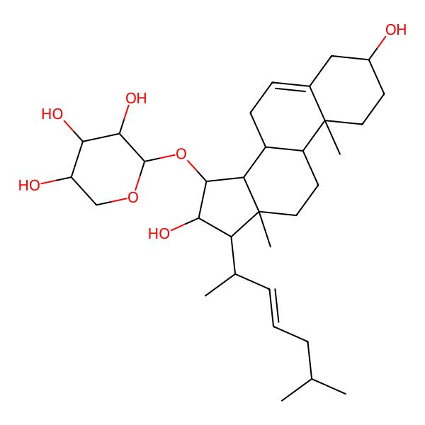 2D Structure of (2S,3R,4S,5R)-2-[[(3S,8R,9S,10R,13R,14S,15S,16R,17R)-3,16-dihydroxy-10,13-dimethyl-17-[(E,2R)-6-methylhept-3-en-2-yl]-2,3,4,7,8,9,11,12,14,15,16,17-dodecahydro-1H-cyclopenta[a]phenanthren-15-yl]oxy]oxane-3,4,5-triol