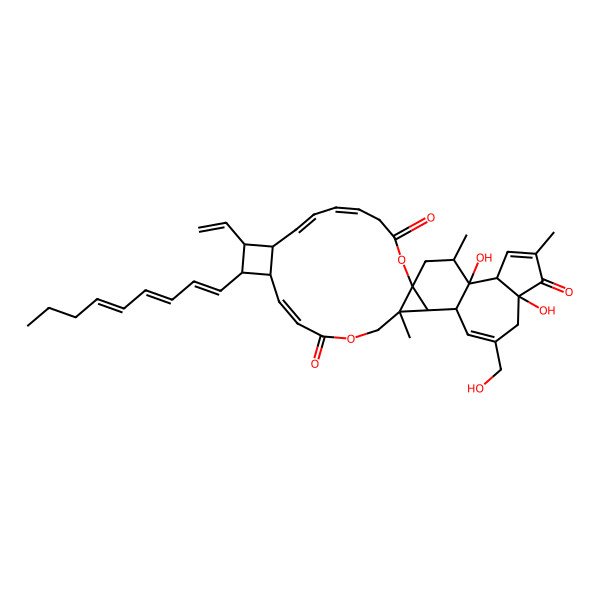 2D Structure of 10-Ethenyl-24,29-dihydroxy-22-(hydroxymethyl)-18,26,30-trimethyl-11-nona-1,3,5-trienyl-2,16-dioxahexacyclo[16.13.0.01,19.09,12.020,29.024,28]hentriaconta-5,7,13,21,26-pentaene-3,15,25-trione