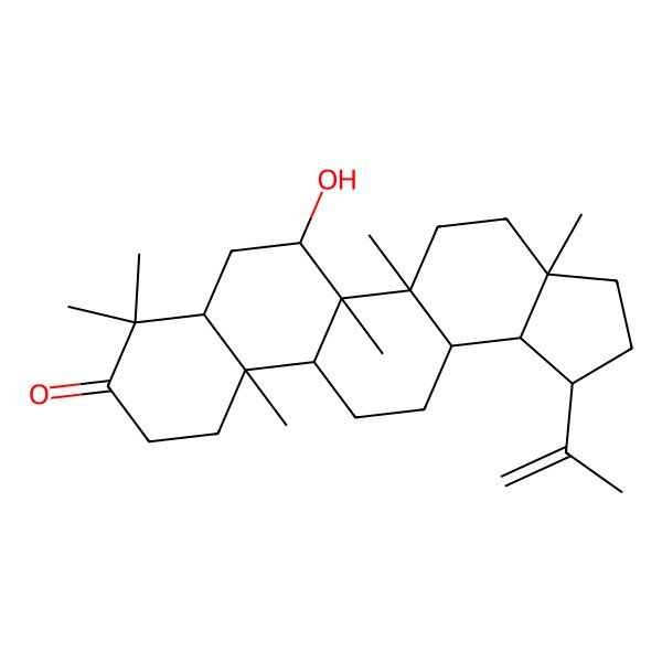 2D Structure of (1R,3aR,5aR,5bR,6S,7aR,11aR,11bR,13aR,13bR)-6-hydroxy-3a,5a,5b,8,8,11a-hexamethyl-1-prop-1-en-2-yl-2,3,4,5,6,7,7a,10,11,11b,12,13,13a,13b-tetradecahydro-1H-cyclopenta[a]chrysen-9-one