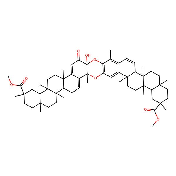 2D Structure of dimethyl (3S,7R,8R,11S,14R,16R,17S,20R,24S,31S,32R,35S,38R,40R,41S,44R)-24-hydroxy-3,8,11,14,17,20,27,32,35,38,41,44-dodecamethyl-23-oxo-2,25-dioxaundecacyclo[24.20.0.03,24.04,21.07,20.08,17.011,16.028,45.031,44.032,41.035,40]hexatetraconta-1(26),4,21,27,29,45-hexaene-14,38-dicarboxylate