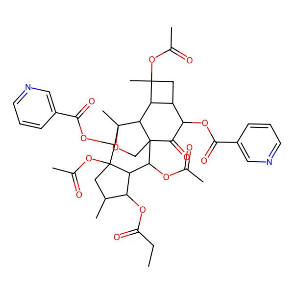 2D Structure of [2,7,12-Triacetyloxy-5,9,12-trimethyl-16-oxo-4-propanoyloxy-8-(pyridine-3-carbonyloxy)-18-oxapentacyclo[7.7.2.01,10.03,7.011,14]octadecan-15-yl] pyridine-3-carboxylate