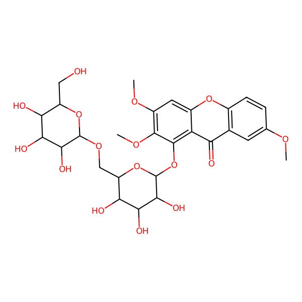 2D Structure of 2,3,7-Trimethoxy-1-[3,4,5-trihydroxy-6-[[3,4,5-trihydroxy-6-(hydroxymethyl)oxan-2-yl]oxymethyl]oxan-2-yl]oxyxanthen-9-one