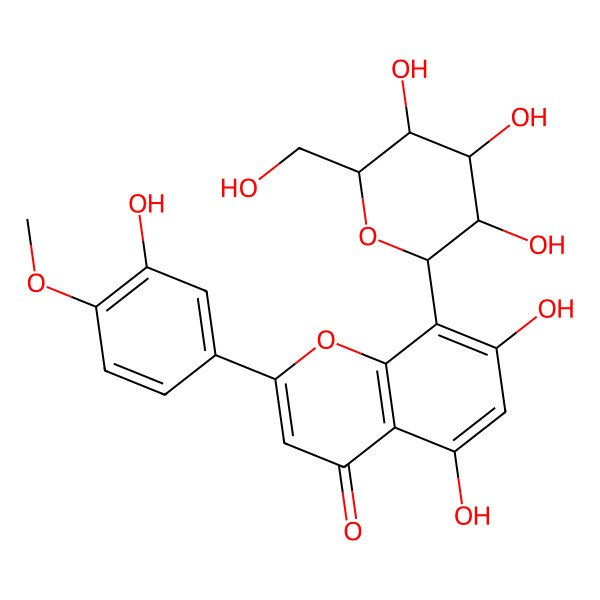 2D Structure of 5,7-dihydroxy-2-(3-hydroxy-4-methoxyphenyl)-8-[(2S,3R,4R,5S,6R)-3,4,5-trihydroxy-6-(hydroxymethyl)oxan-2-yl]chromen-4-one