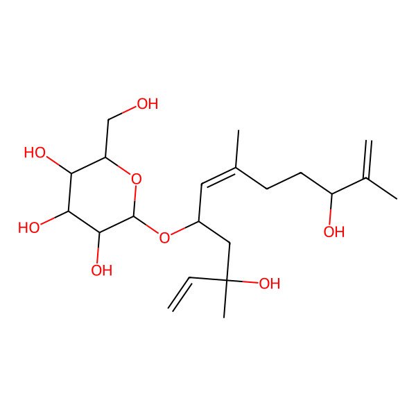 2D Structure of (2R,3R,4S,5S,6R)-2-[(3S,5S,6E,10R)-3,10-dihydroxy-3,7,11-trimethyldodeca-1,6,11-trien-5-yl]oxy-6-(hydroxymethyl)oxane-3,4,5-triol