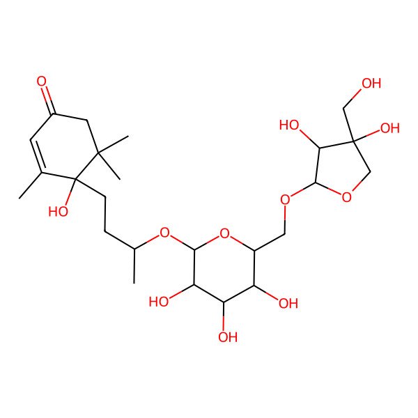 2D Structure of (4S)-4-[(3S)-3-[(2R,3R,4S,5S,6R)-6-[[(2R,3R,4R)-3,4-dihydroxy-4-(hydroxymethyl)oxolan-2-yl]oxymethyl]-3,4,5-trihydroxyoxan-2-yl]oxybutyl]-4-hydroxy-3,5,5-trimethylcyclohex-2-en-1-one