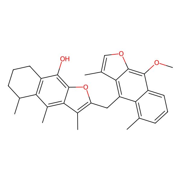 2D Structure of (5R)-2-[(9-methoxy-3,5-dimethylbenzo[f][1]benzofuran-4-yl)methyl]-3,4,5-trimethyl-5,6,7,8-tetrahydrobenzo[f][1]benzofuran-9-ol