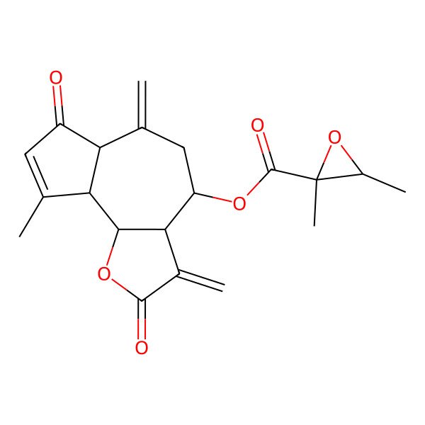 2D Structure of (9-Methyl-3,6-dimethylidene-2,7-dioxo-3a,4,5,6a,9a,9b-hexahydroazuleno[4,5-b]furan-4-yl) 2,3-dimethyloxirane-2-carboxylate