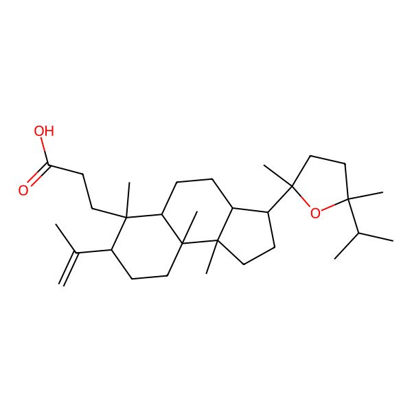 2D Structure of 3-[(3S,3aR,5aR,6S,7S,9aR,9bR)-3-[(2S,5R)-2,5-dimethyl-5-propan-2-yloxolan-2-yl]-6,9a,9b-trimethyl-7-prop-1-en-2-yl-1,2,3,3a,4,5,5a,7,8,9-decahydrocyclopenta[a]naphthalen-6-yl]propanoic acid