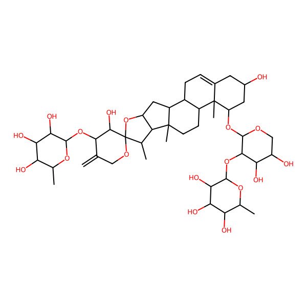 2D Structure of (2S,3R,4R,5R,6S)-2-[(2S,3R,4S,5S)-2-[(1S,2S,3'S,4S,4'S,6S,7R,8R,9S,12S,13R,14R,16R)-3',16-dihydroxy-7,9,13-trimethyl-5'-methylidene-4'-[(2S,3R,4S,5R,6R)-3,4,5-trihydroxy-6-methyloxan-2-yl]oxyspiro[5-oxapentacyclo[10.8.0.02,9.04,8.013,18]icos-18-ene-6,2'-oxane]-14-yl]oxy-4,5-dihydroxyoxan-3-yl]oxy-6-methyloxane-3,4,5-triol