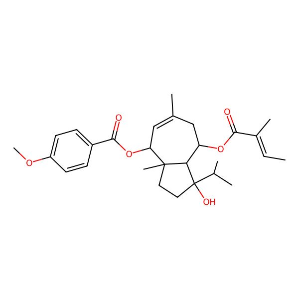 2D Structure of [1-Hydroxy-3a,6-dimethyl-8-(2-methylbut-2-enoyloxy)-1-propan-2-yl-2,3,4,7,8,8a-hexahydroazulen-4-yl] 4-methoxybenzoate