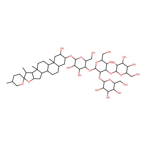 2D Structure of (2R,3S,4R,5R,6S)-2-[(2R,3S,4R,5S,6S)-2-[(2S,3R,4S,5S,6S)-4,5-dihydroxy-2-(hydroxymethyl)-6-[(1R,2S,4S,5'S,6S,7S,8R,9R,12S,13R,15S,16S,18S)-15-hydroxy-5',7,9,13-tetramethylspiro[5-oxapentacyclo[10.8.0.02,9.04,8.013,18]icosane-6,2'-oxane]-16-yl]oxyoxan-3-yl]oxy-5-hydroxy-6-(hydroxymethyl)-3-[(2R,3S,4R,5R,6S)-3,4,5-trihydroxy-6-(hydroxymethyl)oxan-2-yl]oxyoxan-4-yl]oxy-6-(hydroxymethyl)oxane-3,4,5-triol