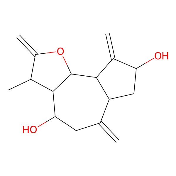 2D Structure of (3S,3aR,4R,6aR,8S,9aR,9bR)-3-methyl-2,6,9-trimethylidene-3a,4,5,6a,7,8,9a,9b-octahydro-3H-azuleno[4,5-b]furan-4,8-diol