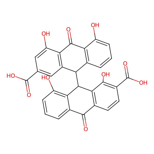 2D Structure of (9R)-9-[(9S)-2-carboxy-1,8-dihydroxy-10-oxo-9H-anthracen-9-yl]-4,5-dihydroxy-10-oxo-9H-anthracene-2-carboxylic acid