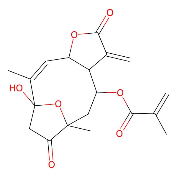 2D Structure of [(1S,2E,4S,8R,9S,11S)-1-hydroxy-2,11-dimethyl-7-methylidene-6,12-dioxo-5,14-dioxatricyclo[9.2.1.04,8]tetradec-2-en-9-yl] 2-methylprop-2-enoate