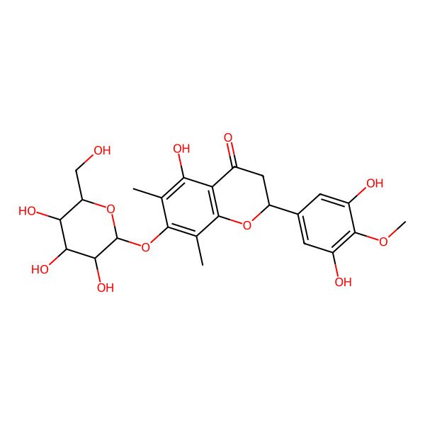 2D Structure of (2S)-2-(3,5-dihydroxy-4-methoxyphenyl)-5-hydroxy-6,8-dimethyl-7-[(2S,3R,4S,5S,6R)-3,4,5-trihydroxy-6-(hydroxymethyl)oxan-2-yl]oxy-2,3-dihydrochromen-4-one