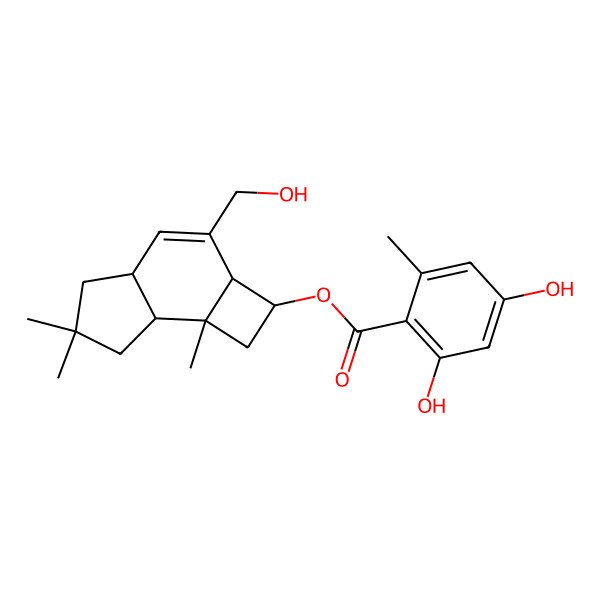 2D Structure of [3-(hydroxymethyl)-6,6,7b-trimethyl-2,2a,4a,5,7,7a-hexahydro-1H-cyclobuta[e]inden-2-yl] 2,4-dihydroxy-6-methylbenzoate