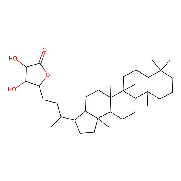 2D Structure of (3R,4S,5R)-5-[(3S)-3-[(3R,3aR,5aR,5bR,7aS,11aS,11bR,13aR,13bS)-5a,5b,8,8,11a,13b-hexamethyl-1,2,3,3a,4,5,6,7,7a,9,10,11,11b,12,13,13a-hexadecahydrocyclopenta[a]chrysen-3-yl]butyl]-3,4-dihydroxyoxolan-2-one