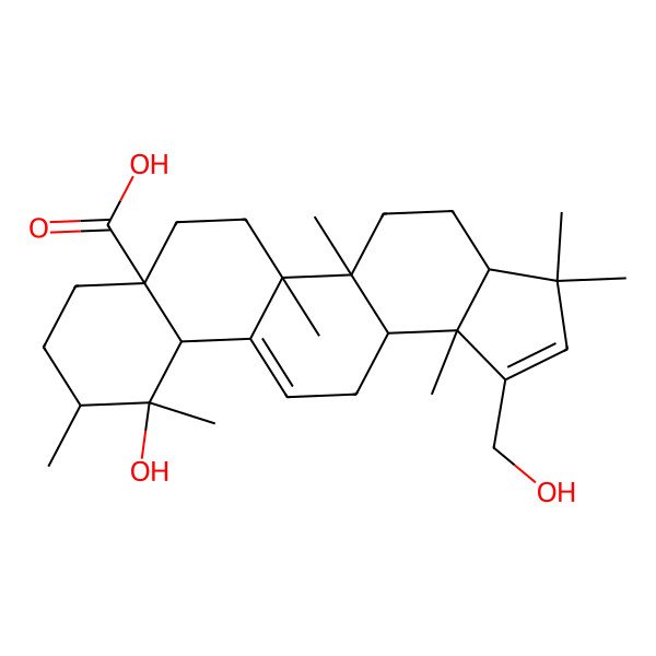 2D Structure of (3aR,5aR,5bS,7aS,10R,11R,11aR,13aR,13bS)-11-hydroxy-1-(hydroxymethyl)-3,3,5a,5b,10,11,13b-heptamethyl-4,5,6,7,8,9,10,11a,13,13a-decahydro-3aH-cyclopenta[a]chrysene-7a-carboxylic acid