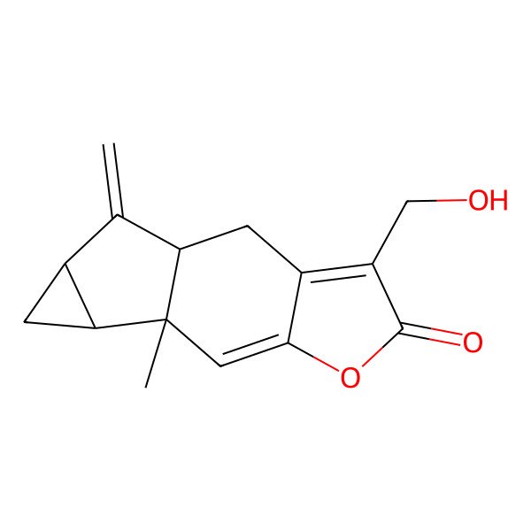 2D Structure of (1S,9S,10R,12S)-4-(hydroxymethyl)-9-methyl-13-methylidene-6-oxatetracyclo[7.4.0.03,7.010,12]trideca-3,7-dien-5-one