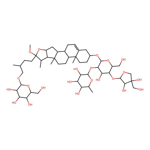2D Structure of 2-[5-[3,4-Dihydroxy-4-(hydroxymethyl)oxolan-2-yl]oxy-4-hydroxy-6-(hydroxymethyl)-2-[[6-methoxy-7,9,13-trimethyl-6-[3-methyl-4-[3,4,5-trihydroxy-6-(hydroxymethyl)oxan-2-yl]oxybutyl]-5-oxapentacyclo[10.8.0.02,9.04,8.013,18]icos-18-en-16-yl]oxy]oxan-3-yl]oxy-6-methyloxane-3,4,5-triol
