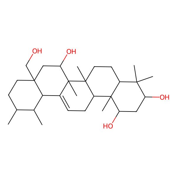 2D Structure of (1R,3S,6aR,6bS,7S,8aS,11R,12S,12aS,14bR)-8a-(hydroxymethyl)-4,4,6a,6b,11,12,14b-heptamethyl-2,3,4a,5,6,7,8,9,10,11,12,12a,14,14a-tetradecahydro-1H-picene-1,3,7-triol
