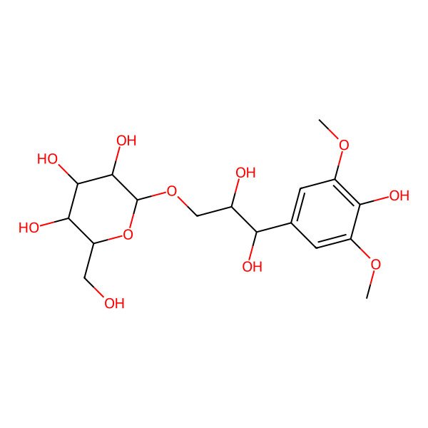 2D Structure of (2R,3R,4S,5S,6R)-2-[(2R,3R)-2,3-dihydroxy-3-(4-hydroxy-3,5-dimethoxyphenyl)propoxy]-6-(hydroxymethyl)oxane-3,4,5-triol