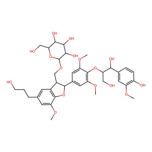 2D Structure of 2-[[2-[4-[1,3-Dihydroxy-1-(4-hydroxy-3-methoxyphenyl)propan-2-yl]oxy-3,5-dimethoxyphenyl]-5-(3-hydroxypropyl)-7-methoxy-2,3-dihydro-1-benzofuran-3-yl]methoxy]-6-(hydroxymethyl)oxane-3,4,5-triol