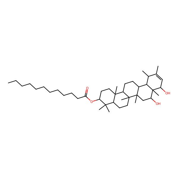 2D Structure of (8,9-dihydroxy-4,4,6a,6b,8a,11,12,14b-octamethyl-2,3,4a,5,6,6a,7,8,9,12,12a,13,14,14a-tetradecahydro-1H-picen-3-yl) dodecanoate