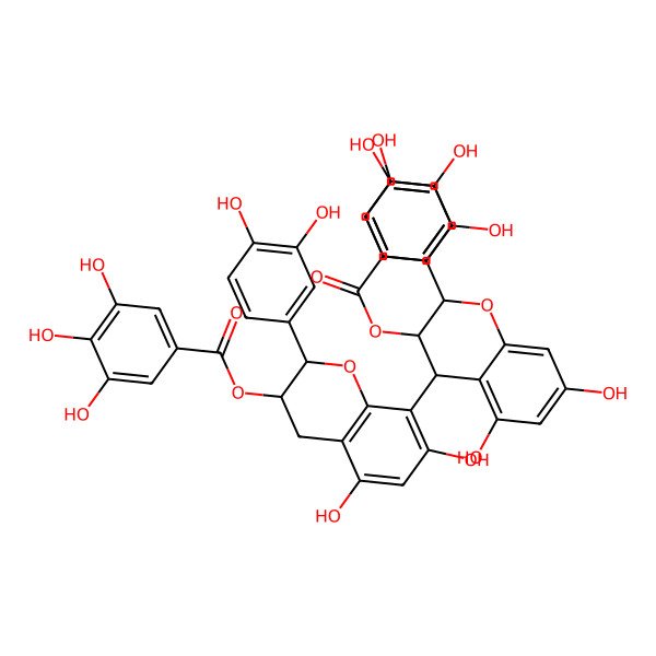2D Structure of 1,1'-[(2R,2'R,3R,3'R,4R)-2'-(3,4-Dihydroxyphenyl)-3,3',4,4'-tetrahydro-5,5',7,7'-tetrahydroxy-2-(4-hydroxyphenyl)[4,8'-bi-2H-1-benzopyran]-3,3'-diyl] bis(3,4,5-trihydroxybenzoate)