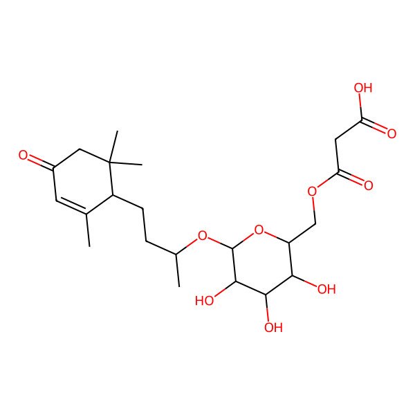 2D Structure of 3-Oxo-3-[[3,4,5-trihydroxy-6-[4-(2,6,6-trimethyl-4-oxocyclohex-2-en-1-yl)butan-2-yloxy]oxan-2-yl]methoxy]propanoic acid
