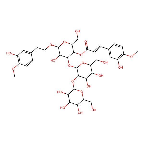 2D Structure of [(2S,3R,4S,5S,6R)-4-[(2S,3S,4R,5S,6R)-4,5-dihydroxy-6-(hydroxymethyl)-3-[(2S,3S,4R,5S,6S)-3,4,5-trihydroxy-6-(hydroxymethyl)oxan-2-yl]oxyoxan-2-yl]oxy-5-hydroxy-6-[2-(3-hydroxy-4-methoxyphenyl)ethoxy]-2-(hydroxymethyl)oxan-3-yl] (E)-3-(3-hydroxy-4-methoxyphenyl)prop-2-enoate