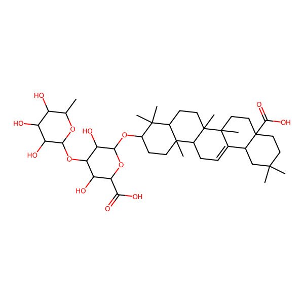 2D Structure of (2S,3S,4S,5R,6R)-6-[[(3S,4aR,6aR,6bS,8aS,12aS,14aR,14bR)-8a-carboxy-4,4,6a,6b,11,11,14b-heptamethyl-1,2,3,4a,5,6,7,8,9,10,12,12a,14,14a-tetradecahydropicen-3-yl]oxy]-3,5-dihydroxy-4-[(2S,3R,4R,5R,6S)-3,4,5-trihydroxy-6-methyloxan-2-yl]oxyoxane-2-carboxylic acid