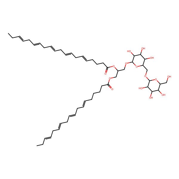 2D Structure of [(2R)-1-[(6Z,9Z,12Z,15Z)-octadeca-6,9,12,15-tetraenoyl]oxy-3-[(2R,3R,4S,5R,6R)-3,4,5-trihydroxy-6-[[(2S,3R,4S,5R,6R)-3,4,5-trihydroxy-6-(hydroxymethyl)oxan-2-yl]oxymethyl]oxan-2-yl]oxypropan-2-yl] (5Z,8Z,11Z,14Z,17Z)-icosa-5,8,11,14,17-pentaenoate