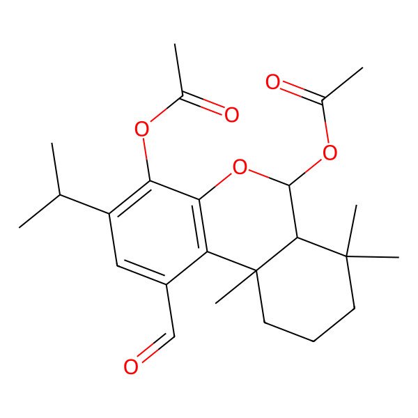 2D Structure of [(6R,6aS,10aS)-4-acetyloxy-1-formyl-7,7,10a-trimethyl-3-propan-2-yl-6a,8,9,10-tetrahydro-6H-benzo[c]chromen-6-yl] acetate