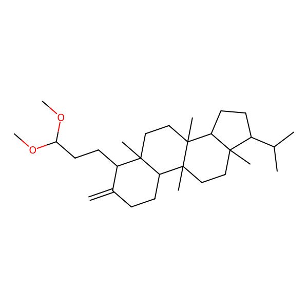 2D Structure of 4-(3,3-Dimethoxypropyl)-5,8,9,13-tetramethyl-3-methylidene-17-propan-2-yl-1,2,4,6,7,10,11,12,14,15,16,17-dodecahydrocyclopenta[a]phenanthrene