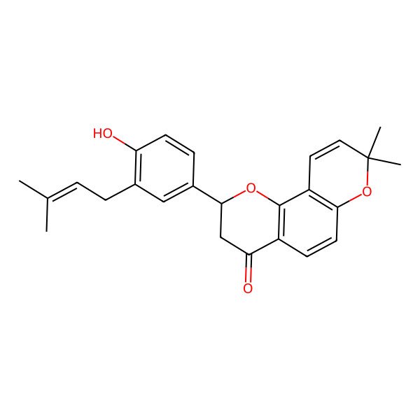 2D Structure of (S)-2-(4-Hydroxy-3-(3-methylbut-2-en-1-yl)phenyl)-8,8-dimethyl-2,3-dihydropyrano[2,3-f]chromen-4(8H)-one