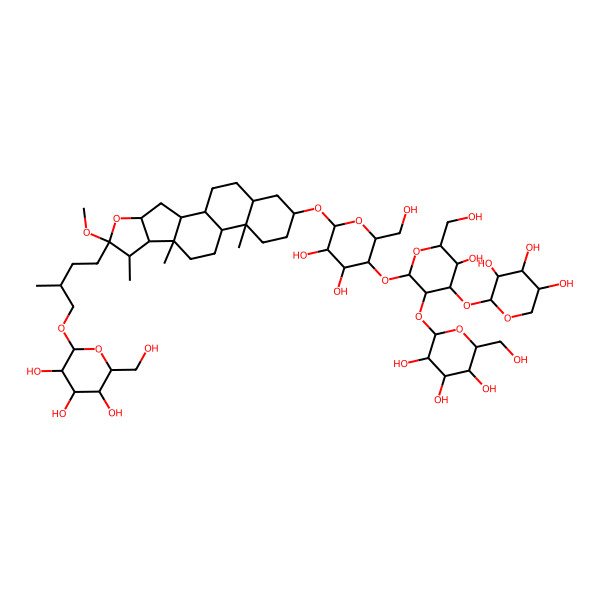 2D Structure of (2R,3R,4S,5S,6R)-2-[(2R)-4-[(1R,2S,4S,6S,7S,8R,9S,12S,13S,16S,18S)-16-[(2R,3R,4R,5R,6R)-3,4-dihydroxy-5-[(2S,3R,4S,5R,6R)-5-hydroxy-6-(hydroxymethyl)-3-[(2S,3R,4S,5S,6R)-3,4,5-trihydroxy-6-(hydroxymethyl)oxan-2-yl]oxy-4-[(2S,3R,4S,5R)-3,4,5-trihydroxyoxan-2-yl]oxyoxan-2-yl]oxy-6-(hydroxymethyl)oxan-2-yl]oxy-6-methoxy-7,9,13-trimethyl-5-oxapentacyclo[10.8.0.02,9.04,8.013,18]icosan-6-yl]-2-methylbutoxy]-6-(hydroxymethyl)oxane-3,4,5-triol