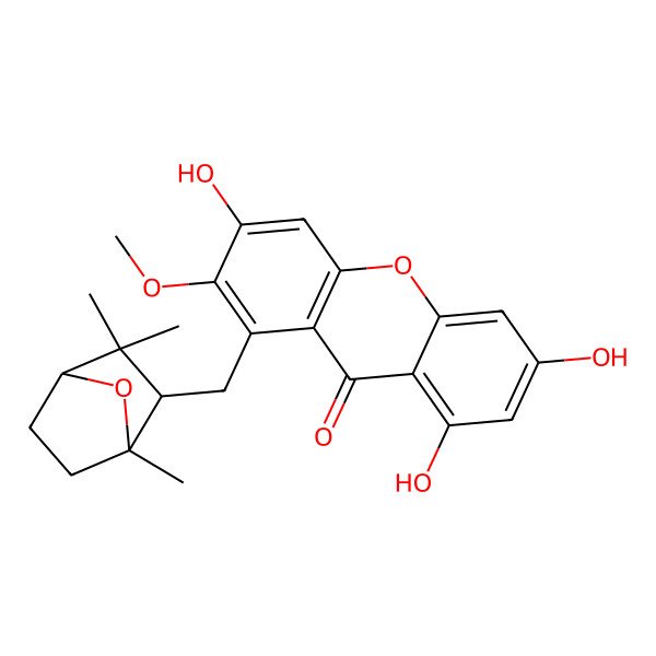 2D Structure of 3,6,8-trihydroxy-2-methoxy-1-[[(1R,2S,4S)-1,3,3-trimethyl-7-oxabicyclo[2.2.1]heptan-2-yl]methyl]xanthen-9-one