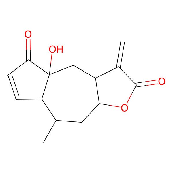 2D Structure of Azuleno(6,5-b)furan-2,5-dione, 3,3a,4,4a,7a,8,9,9a-octahydro-4a-hydroxy-8-methyl-3-methylene-, (3aR,4aS,7aR,8R,9aR)-